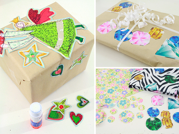 recycled collage-style wrapping paper